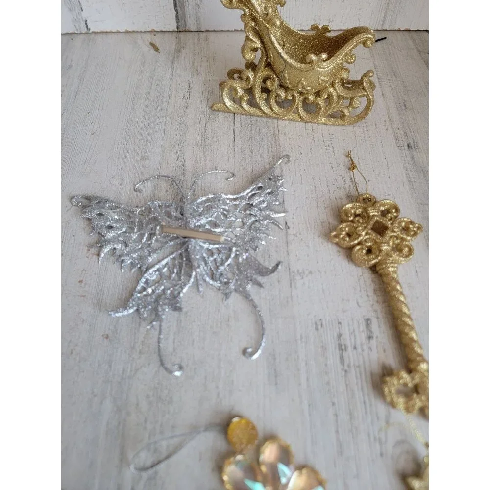 Unique glitter butterfly sleigh angel‎ tree ornament Xmas set